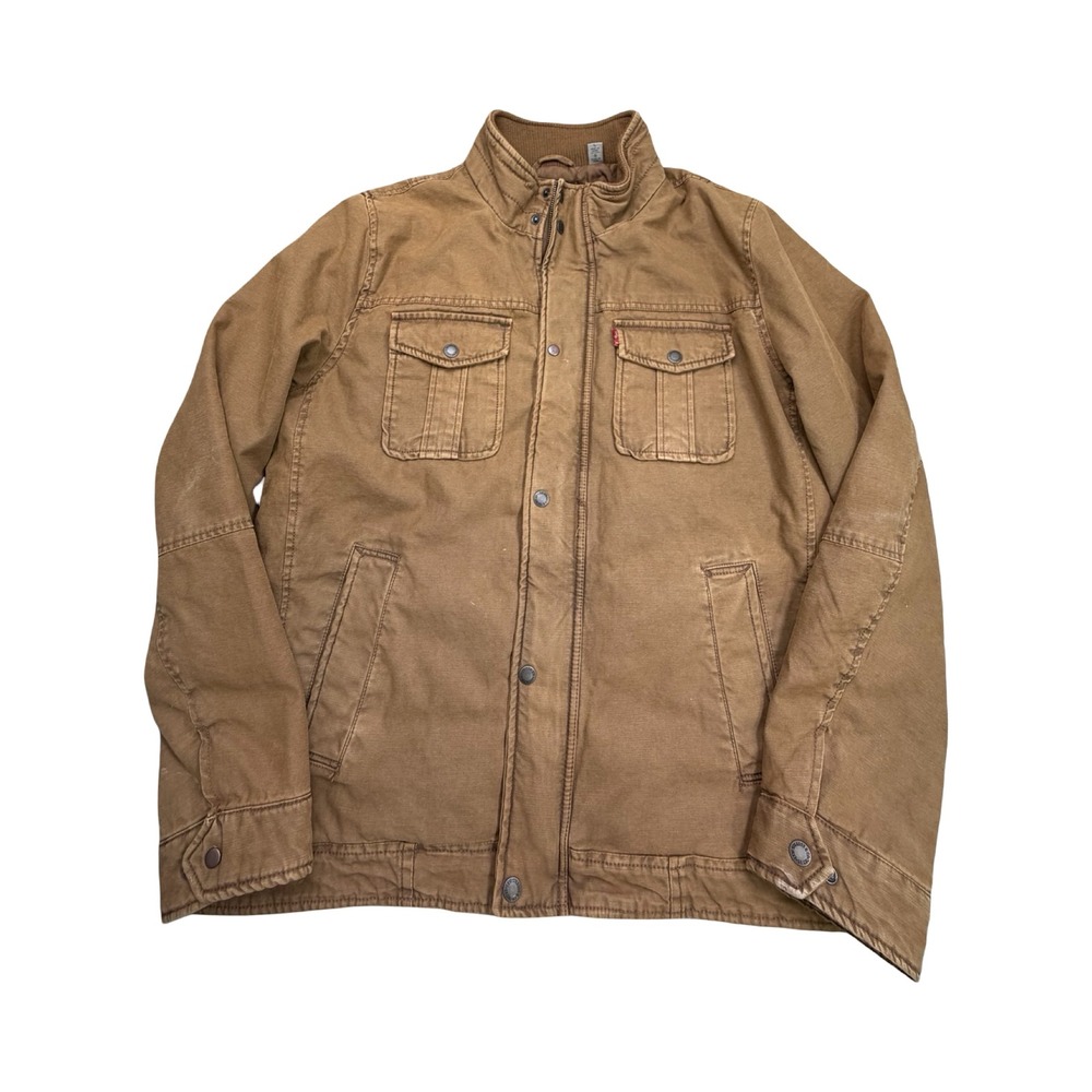 Levis Field Jacket Mens L Brown Canvas Quilted Lined Utility Workwear